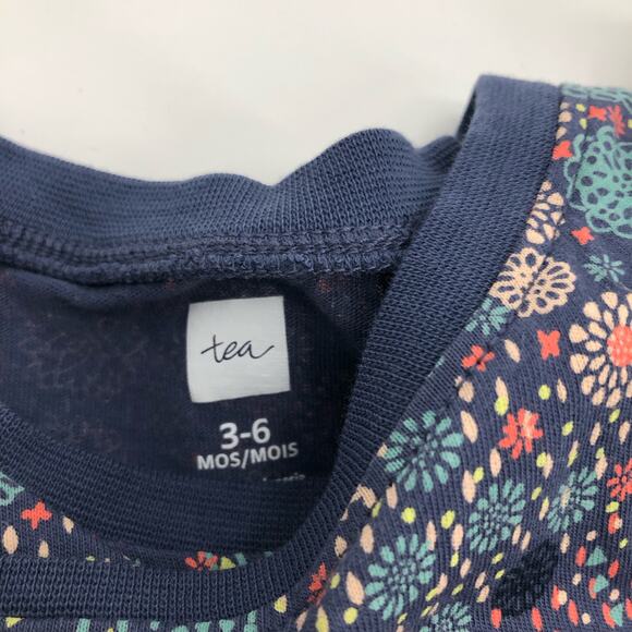 Tea Collection Baby Girl Blue Floral Dress Flutter Sleeve Size 3-6 Months - Picture 4 of 6